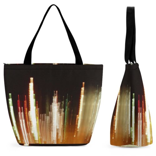 Yanfind Shopping Bag for Ladies Light Lights Fountain Night Colorful Lighting Reusable Multipurpose Heavy Duty Grocery Bag for Outdoors.