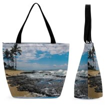 Yanfind Shopping Bag for Ladies Hawaii Kona Hualalai Beach Paradise Sand Surf Coastline Island Tropical Lava Rock Reusable Multipurpose Heavy Duty Grocery Bag for Outdoors.