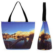 Yanfind Shopping Bag for Ladies Joshua Tree Lake Pond Beauty still Reflection Sky Natural Landscape Branch Reusable Multipurpose Heavy Duty Grocery Bag for Outdoors.