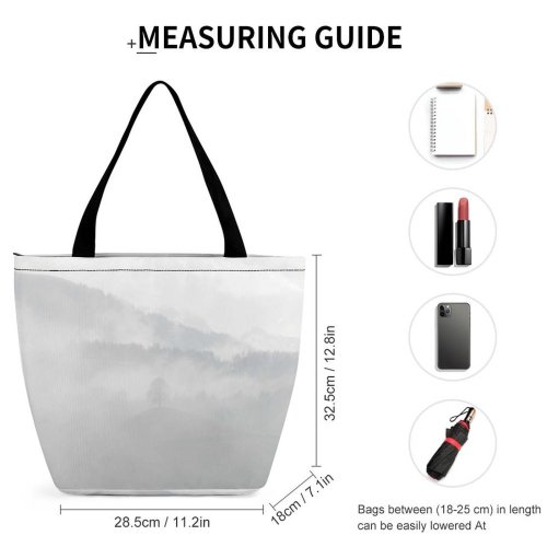 Yanfind Shopping Bag for Ladies Grey Fog Mist Outdoors Hirzel Suiza Snow Road Top Rolling Mysterious Alps Reusable Multipurpose Heavy Duty Grocery Bag for Outdoors.