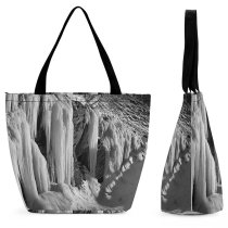 Yanfind Shopping Bag for Ladies Frozen Waterfall Juneau Alaska Icicle Icicles Icefall River Drip Dripping Melting Reusable Multipurpose Heavy Duty Grocery Bag for Outdoors.