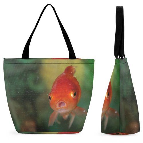 Yanfind Shopping Bag for Ladies Goldfish Fish Pet Fishie Aquarium Fisheye Blinkie Marine Biology Organism Feeder Underwater Reusable Multipurpose Heavy Duty Grocery Bag for Outdoors.