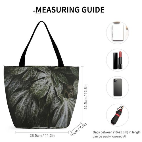 Yanfind Shopping Bag for Ladies Greenery Speckled Leaf Leaves Grey Frost Outdoors Snow Reusable Multipurpose Heavy Duty Grocery Bag for Outdoors.