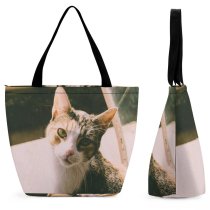 Yanfind Shopping Bag for Ladies Young Stripe Pet Funny Kitten Portrait Curiosity Cute Little Cat Whisker Reusable Multipurpose Heavy Duty Grocery Bag for Outdoors.
