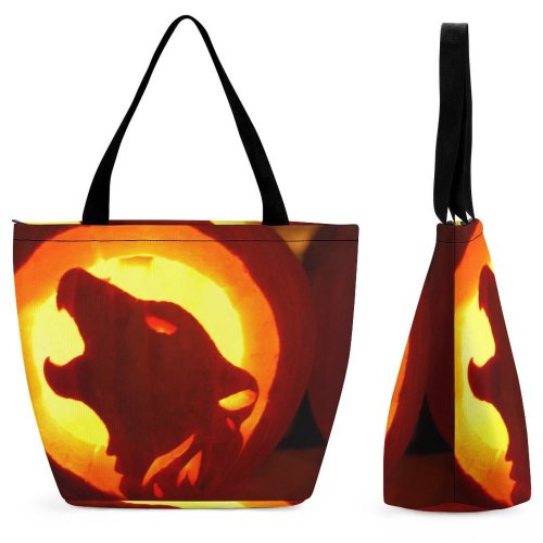 Yanfind Shopping Bag for Ladies Pumpkin Pumpkins Hampshire Keene Festival Halloween Fun Fall Autumn Wolf Howl Reusable Multipurpose Heavy Duty Grocery Bag for Outdoors.