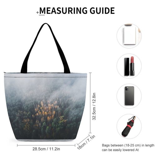 Yanfind Shopping Bag for Ladies Fog Outdoors Poland Scenery Plant Tree Landscape Abies Fir Mist Conifer Art Reusable Multipurpose Heavy Duty Grocery Bag for Outdoors.