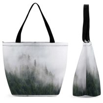 Yanfind Shopping Bag for Ladies Fog Grey Tree Forest Snoqualmie United States Foggy Cloud Cloudy Pine Mist Reusable Multipurpose Heavy Duty Grocery Bag for Outdoors.