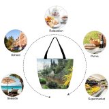 Yanfind Shopping Bag for Ladies Garden Spring Flowers Trees Beck Flora Reeds Reflection Natural Landscape Vegetation Reusable Multipurpose Heavy Duty Grocery Bag for Outdoors.