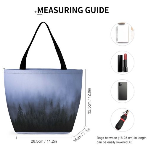 Yanfind Shopping Bag for Ladies Fog Tree Foggy Conifer Flora Plant Forest Grey Dense Mist Mood Reusable Multipurpose Heavy Duty Grocery Bag for Outdoors.