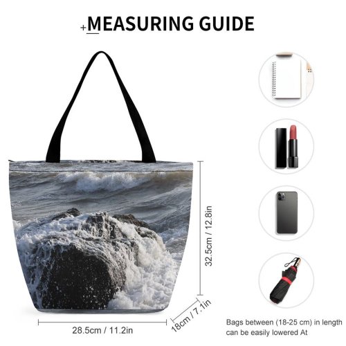 Yanfind Shopping Bag for Ladies Goa India Sea Peace Sand Rock Sky Landscape Wave Wind Resources Reusable Multipurpose Heavy Duty Grocery Bag for Outdoors.