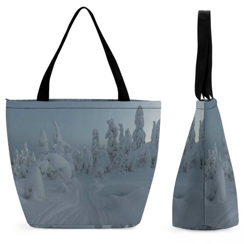 Yanfind Shopping Bag for Ladies Grey Outdoors Snow Winter Ruka Финляндия Plant Tree Snowman Storm Citizens Reusable Multipurpose Heavy Duty Grocery Bag for Outdoors.