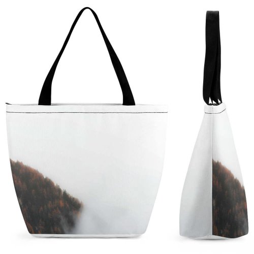 Yanfind Shopping Bag for Ladies Fog Mist Outdoors Rein Taufers Tyrol Italy Fogm Foggy Forest Tree Pines Reusable Multipurpose Heavy Duty Grocery Bag for Outdoors.