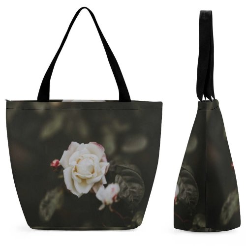 Yanfind Shopping Bag for Ladies Flower Rose Flora Plant Floral Ant Insect Invertebrate Grey Bokeh Garden Reusable Multipurpose Heavy Duty Grocery Bag for Outdoors.