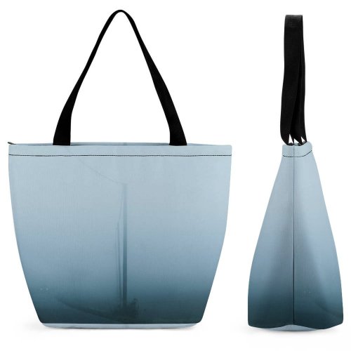 Yanfind Shopping Bag for Ladies Fog Mist Outdoors Croatia Grey Smog Night Dark Field Path Tree Car Reusable Multipurpose Heavy Duty Grocery Bag for Outdoors.