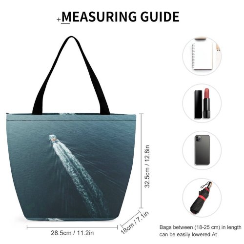 Yanfind Shopping Bag for Ladies Above From Boat Transportation Sea Watercraft System Ocean Bird's Aerial Shot Reusable Multipurpose Heavy Duty Grocery Bag for Outdoors.