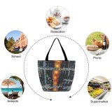 Yanfind Shopping Bag for Ladies Above Drone From Urban City Buildings Lights Downtown Bird's Aerial Shot Reusable Multipurpose Heavy Duty Grocery Bag for Outdoors.