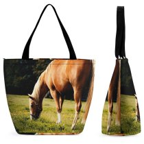 Yanfind Shopping Bag for Ladies Horse Field Grassland Outdoors Countryside Farm Rural Grazing Meadow Pasture Ranch Haflinger Reusable Multipurpose Heavy Duty Grocery Bag for Outdoors.