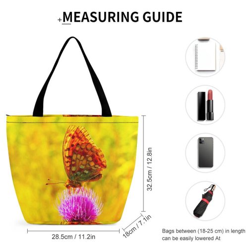 Yanfind Shopping Bag for Ladies Flower Flora Plant Thistle Wing Butterfly Vibrant Purple Macro Detail Closeup Reusable Multipurpose Heavy Duty Grocery Bag for Outdoors.
