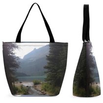 Yanfind Shopping Bag for Ladies Mountains Streams Lake Trees Wilderness Natural Landscape Mountainous Landforms Highland Reusable Multipurpose Heavy Duty Grocery Bag for Outdoors.