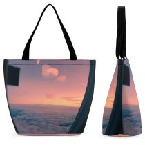 Yanfind Shopping Bag for Ladies Aeroplane Airplane Clouds Window Sunset Aircraft Plane Travel Atmosphere Sunrise Reusable Multipurpose Heavy Duty Grocery Bag for Outdoors.