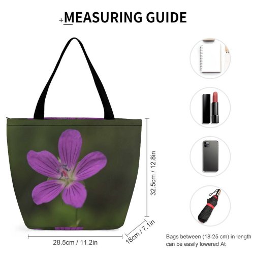 Yanfind Shopping Bag for Ladies Flower Forest Wild Violet Flowering Plant Petal Woodsorrel Cranesbill Geraniaceae Geraniales Geranium Reusable Multipurpose Heavy Duty Grocery Bag for Outdoors.