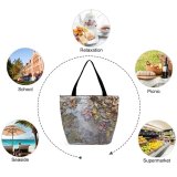 Yanfind Shopping Bag for Ladies Leaves Fall Puddle Leaf Reflection Autumn Tree Geology Rock Watercourse Plant Reusable Multipurpose Heavy Duty Grocery Bag for Outdoors.