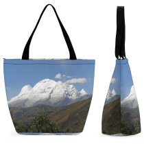 Yanfind Shopping Bag for Ladies Huascaran Snowed Ancash Peru Mountainous Landforms Highland Range Ridge Sky Wilderness Reusable Multipurpose Heavy Duty Grocery Bag for Outdoors.