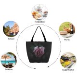 Yanfind Shopping Bag for Ladies Flower Rose Plant Flora Bloom Droplet Dew Grey Macro Dark Closeup Reusable Multipurpose Heavy Duty Grocery Bag for Outdoors.