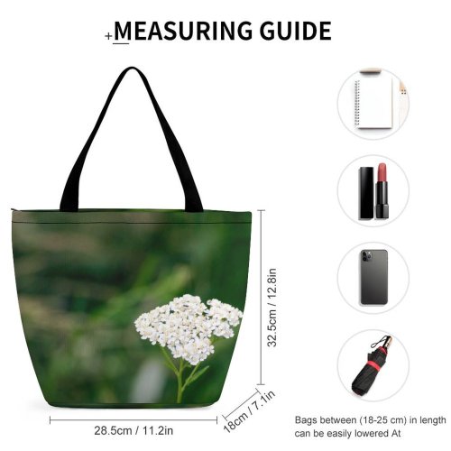Yanfind Shopping Bag for Ladies Flower Yarrow Plant Flowering Cow Parsley Botany Spring Wildflower Reusable Multipurpose Heavy Duty Grocery Bag for Outdoors.
