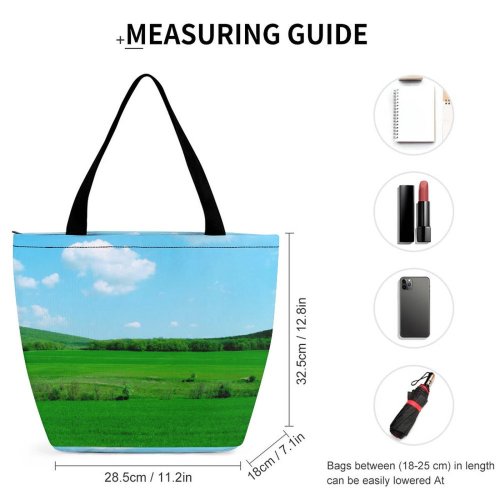 Yanfind Shopping Bag for Ladies Grass Field Landscape Grassland Natural Pasture Sky Meadow Reusable Multipurpose Heavy Duty Grocery Bag for Outdoors.