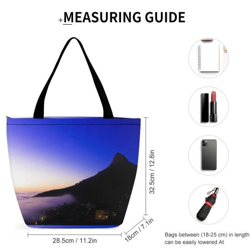 Yanfind Shopping Bag for Ladies Fog Hill Cape Town Africa Table Lights Night Lions Houses Top Reusable Multipurpose Heavy Duty Grocery Bag for Outdoors.