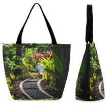 Yanfind Shopping Bag for Ladies Garden Arbour Outdoors Path St Lucia Flagstone Staircase Plant Palm Leaves Tropical Reusable Multipurpose Heavy Duty Grocery Bag for Outdoors.