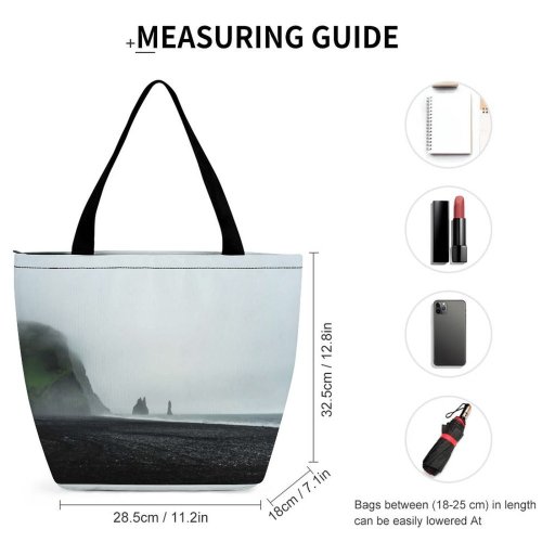 Yanfind Shopping Bag for Ladies Grey Coast Sea Ocean Cliffs Fog Beach Outdoors Overcast Cloudy Landscape Reusable Multipurpose Heavy Duty Grocery Bag for Outdoors.