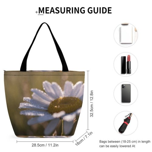 Yanfind Shopping Bag for Ladies Flower Daisy Daisies Flora Plant Petal HQ Dew Field Wild Droplets Reusable Multipurpose Heavy Duty Grocery Bag for Outdoors.