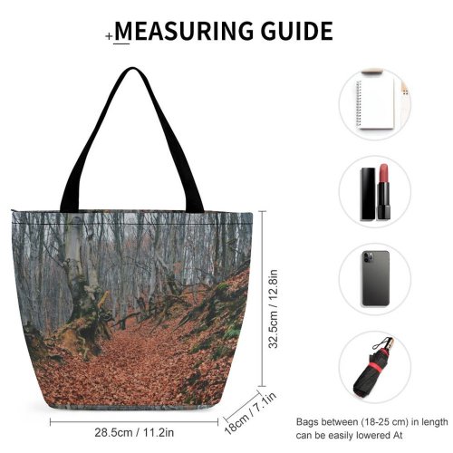 Yanfind Shopping Bag for Ladies Forest Tree Romania Cetatea Blidaru Flora Land Outdoors Plant Vegetation Leaf Leaves Reusable Multipurpose Heavy Duty Grocery Bag for Outdoors.