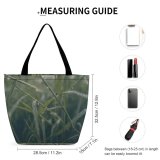 Yanfind Shopping Bag for Ladies Grass Flora Plant Leaves Foliage Macro Drops Dew Leaf Grey Reusable Multipurpose Heavy Duty Grocery Bag for Outdoors.