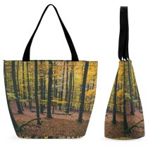 Yanfind Shopping Bag for Ladies Forest Tree Flora Land Outdoors Plant Vegetation Trunk Wood Foliage Autumn Conifer Reusable Multipurpose Heavy Duty Grocery Bag for Outdoors.