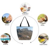 Yanfind Shopping Bag for Ladies Ground Outdoors Road Plateau Range Countryside Rubble Landscape Island Reusable Multipurpose Heavy Duty Grocery Bag for Outdoors.