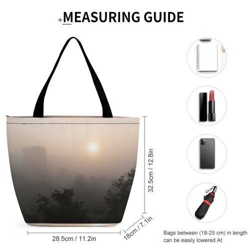 Yanfind Shopping Bag for Ladies Fog Outdoors Mist Morning Land Beige Reusable Multipurpose Heavy Duty Grocery Bag for Outdoors.