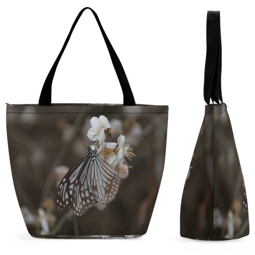 Yanfind Shopping Bag for Ladies Flower Plant Butterfly Birds Invertebrate Insect Petal Grey Pollen Monarch Reusable Multipurpose Heavy Duty Grocery Bag for Outdoors.