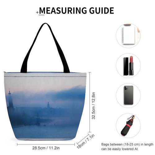 Yanfind Shopping Bag for Ladies Fog Vehicle Transportation Boat Stockholm Sweden Outdoors City Hall Watercraft Vessel Mist Reusable Multipurpose Heavy Duty Grocery Bag for Outdoors.
