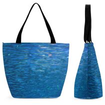 Yanfind Shopping Bag for Ladies Screen Fish Abstract Ocean Sea Aqua Azure Shoal Forage Marine Reusable Multipurpose Heavy Duty Grocery Bag for Outdoors.