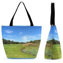 Yanfind Shopping Bag for Ladies Putting Golfing Course Grass Lily Pond Natural Landscape Sport Venue Reusable Multipurpose Heavy Duty Grocery Bag for Outdoors.