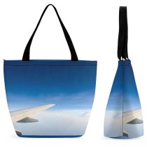 Yanfind Shopping Bag for Ladies Aeroplane Journey Beautiful Tourism Wing Vacation Airport Airplane Clouds Reusable Multipurpose Heavy Duty Grocery Bag for Outdoors.