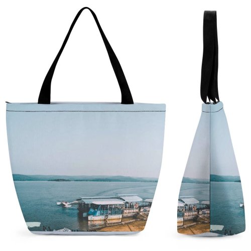 Yanfind Shopping Bag for Ladies Adventure Boats Shore Travel Transportation Sea Outdoors System Seashore Vacation Beach Ocean Reusable Multipurpose Heavy Duty Grocery Bag for Outdoors.