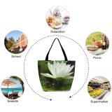 Yanfind Shopping Bag for Ladies Fragrant Lily Flower Aquatic Plant Petal Sacred Lotus Leaf Reusable Multipurpose Heavy Duty Grocery Bag for Outdoors.
