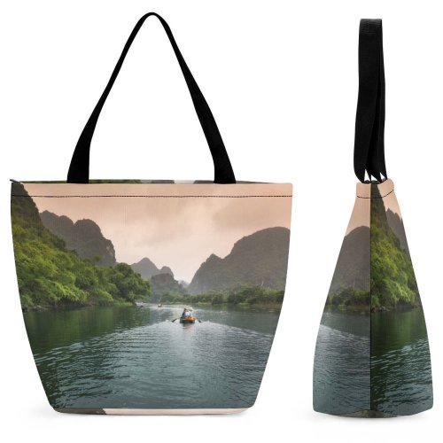 Yanfind Shopping Bag for Ladies Adventure Daylight Raft Travel Island Boat River Transportation Outdoors Scenic Seashore Reusable Multipurpose Heavy Duty Grocery Bag for Outdoors.