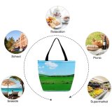 Yanfind Shopping Bag for Ladies Grass Field Landscape Grassland Natural Pasture Sky Meadow Reusable Multipurpose Heavy Duty Grocery Bag for Outdoors.