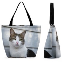 Yanfind Shopping Bag for Ladies Young Pet Funny Kitten Portrait Tabby Curiosity Cute Furry Cat Nose Reusable Multipurpose Heavy Duty Grocery Bag for Outdoors.