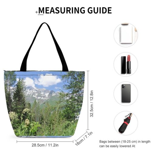 Yanfind Shopping Bag for Ladies Gross Glockner Austria Summer Landscape Mountains Mountainous Landforms Vegetation Tropical Subtropical Reusable Multipurpose Heavy Duty Grocery Bag for Outdoors.